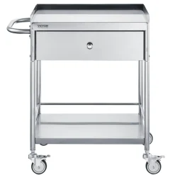 VEVOR Medical Cart, 2-Layer Stainless Steel Cart 220 lbs Weight Capacity, Lab Utility Cart with 360° Silent Wheels and a Drawer for Lab, Clinic, Kitchen, Salon