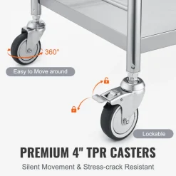 VEVOR Medical Cart, 2-Layer Stainless Steel Cart 220 lbs Weight Capacity, Lab Utility Cart with 360° Silent Wheels and a Drawer for Lab, Clinic, Kitchen, Salon
