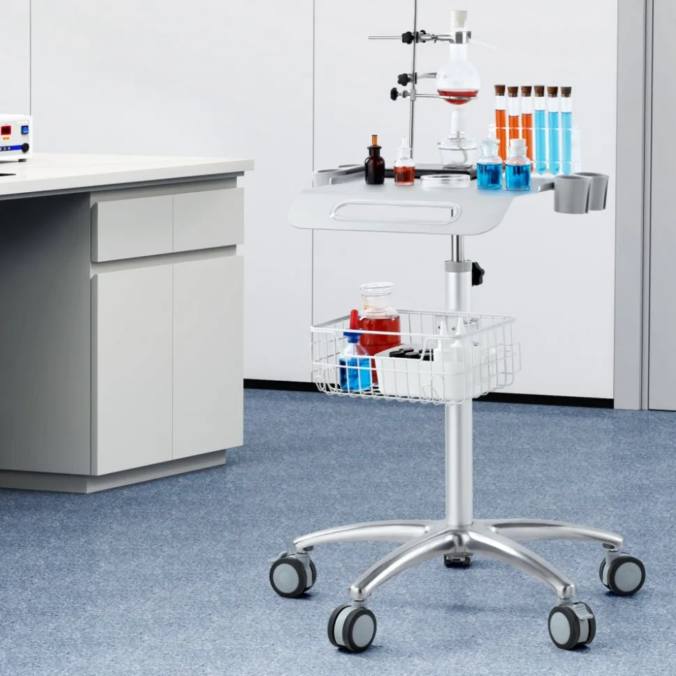VEVOR Medical Cart, Salon Cart with Wheels, Mobile Trolley Cart 26.77"-42.91" Height Adjustable, Metal Salon Stations for Hair Stylist, Rolling Desktop Lab Cart for Clinic, Beauty and Salon