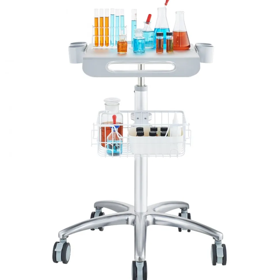 VEVOR Medical Cart, Salon Cart with Wheels, Mobile Trolley Cart 26.77"-42.91" Height Adjustable, Metal Salon Stations for Hair Stylist, Rolling Desktop Lab Cart for Clinic, Beauty and Salon