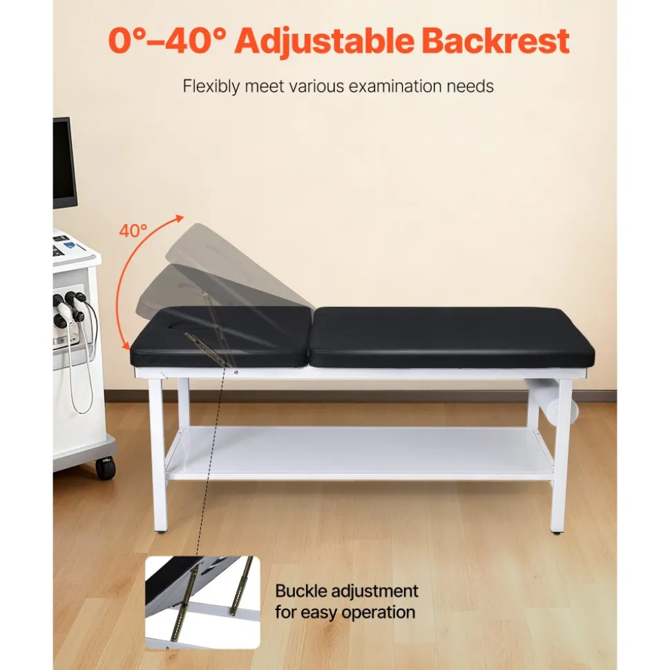 VEVOR Medical Exam Table, 500LBS Loading Medical Examination Bed with 0°–40° Adjustable Backrest, Physical Therapy Exam Table with Storage Shelf & Paper Roll Dispenser for Hospital Clinic Rehab Center