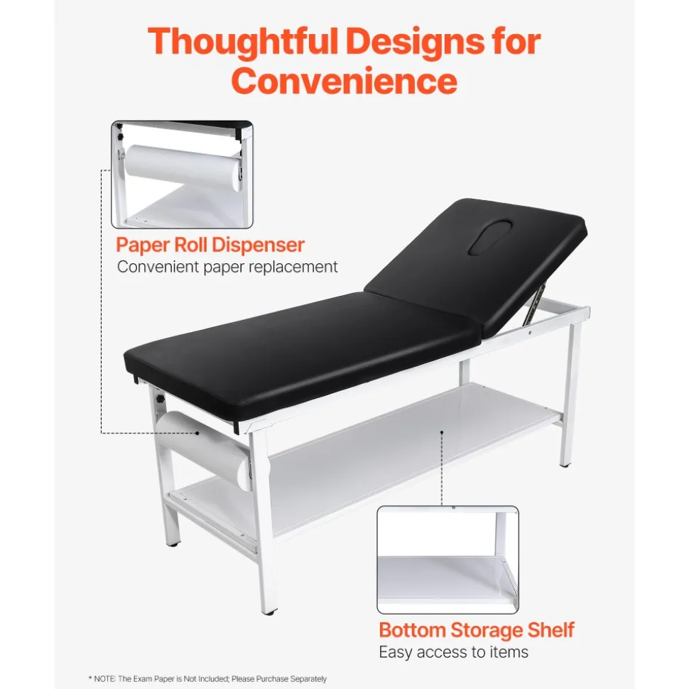 VEVOR Medical Exam Table, 500LBS Loading Medical Examination Bed with 0°–40° Adjustable Backrest, Physical Therapy Exam Table with Storage Shelf & Paper Roll Dispenser for Hospital Clinic Rehab Center