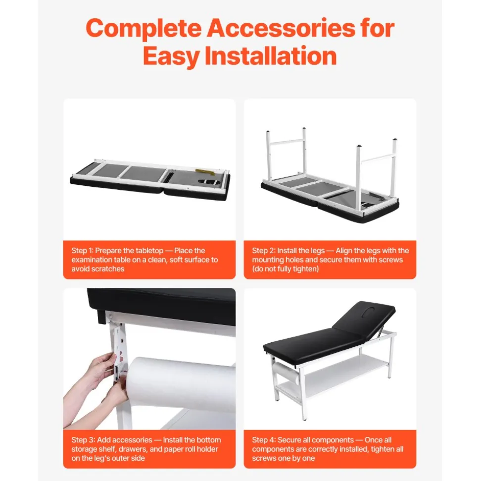 VEVOR Medical Exam Table, 500LBS Loading Medical Examination Bed with 0°–40° Adjustable Backrest, Physical Therapy Exam Table with Storage Shelf & Paper Roll Dispenser for Hospital Clinic Rehab Center