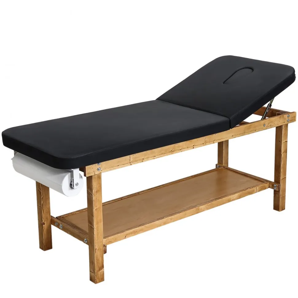VEVOR Medical Exam Table, Wooden Framed Medical Examination Bed, Physical Therapy Exam Table with Adjustable Backrest, Storage Shelf & Paper Roll Dispenser for Hospitals Clinics Rehab Centers, 500LBS
