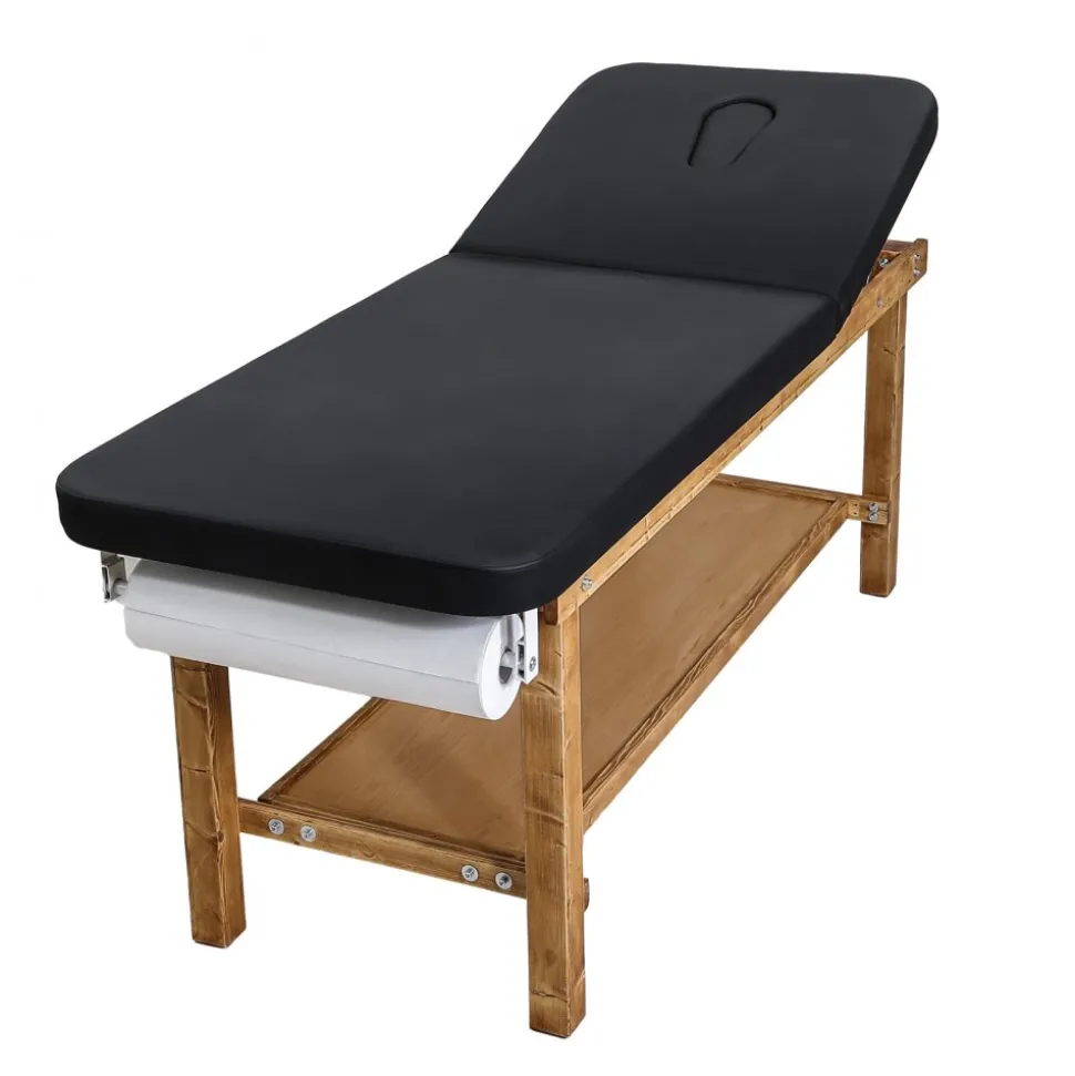 VEVOR Medical Exam Table, Wooden Framed Medical Examination Bed, Physical Therapy Exam Table with Adjustable Backrest, Storage Shelf & Paper Roll Dispenser for Hospitals Clinics Rehab Centers, 500LBS