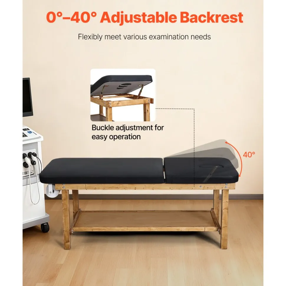 VEVOR Medical Exam Table, Wooden Framed Medical Examination Bed, Physical Therapy Exam Table with Adjustable Backrest, Storage Shelf & Paper Roll Dispenser for Hospitals Clinics Rehab Centers, 500LBS