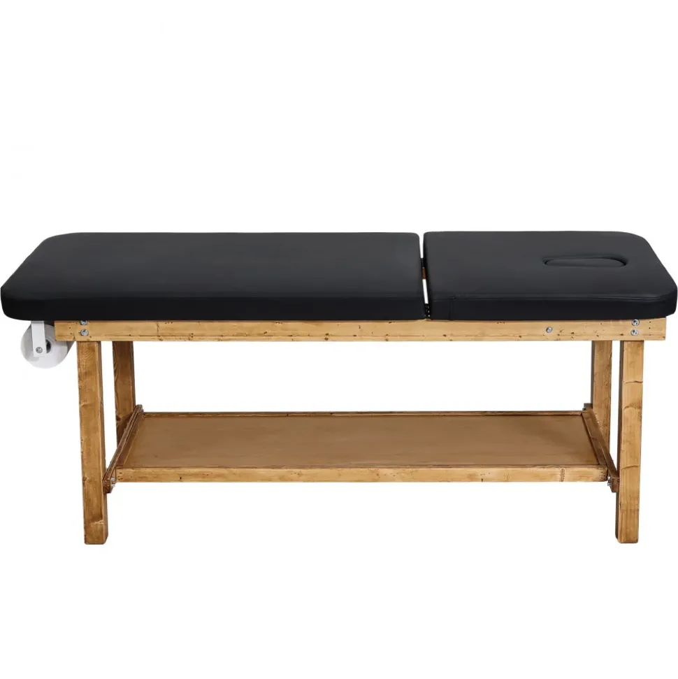 VEVOR Medical Exam Table, Wooden Framed Medical Examination Bed, Physical Therapy Exam Table with Adjustable Backrest, Storage Shelf & Paper Roll Dispenser for Hospitals Clinics Rehab Centers, 500LBS