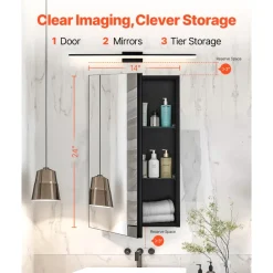 VEVOR Medicine Cabinet, 14 x 24 inches, Medicine Cabinet for Bathroom with Mirror,  Aluminum Frame Bathroom Wall Cabinet, 2-layer Adjustable Shelves, Recessed & Wall-mounted Installation