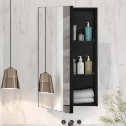 VEVOR Medicine Cabinet, 14 x 24 inches, Medicine Cabinet for Bathroom with Mirror,  Aluminum Frame Bathroom Wall Cabinet, 2-layer Adjustable Shelves, Recessed & Wall-mounted Installation