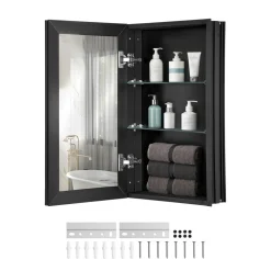 VEVOR Medicine Cabinet, 14 x 24 inches, Medicine Cabinet for Bathroom with Mirror,  Aluminum Frame Bathroom Wall Cabinet, 2-layer Adjustable Shelves, Recessed & Wall-mounted Installation