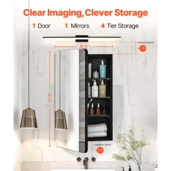 VEVOR Medicine Cabinet, 16.5 x 27.5 inch, Medicine Cabinet for Bathroom with Mirror, Aluminum Frame Bathroom Wall Cabinet, 3-layer Adjustable Shelves, Recessed & Wall-mounted Installation