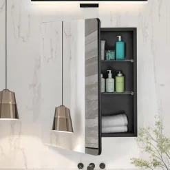 VEVOR Medicine Cabinet, 24 x 30 inch, Medicine Cabinet for Bathroom with Mirror,  Aluminum Frame Bathroom Wall Cabinet, 2-layer Adjustable Shelves, Recessed & Wall-mounted Installation
