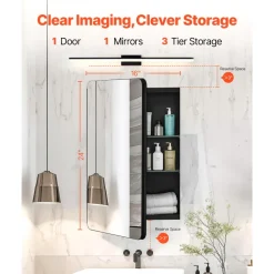 VEVOR Medicine Cabinet, 16 x 24 inch, Medicine Cabinet for Bathroom with Mirror, Aluminum Frame Bathroom Wall Cabinet, 2-layer Adjustable Shelves, Recessed & Wall-mounted Installation