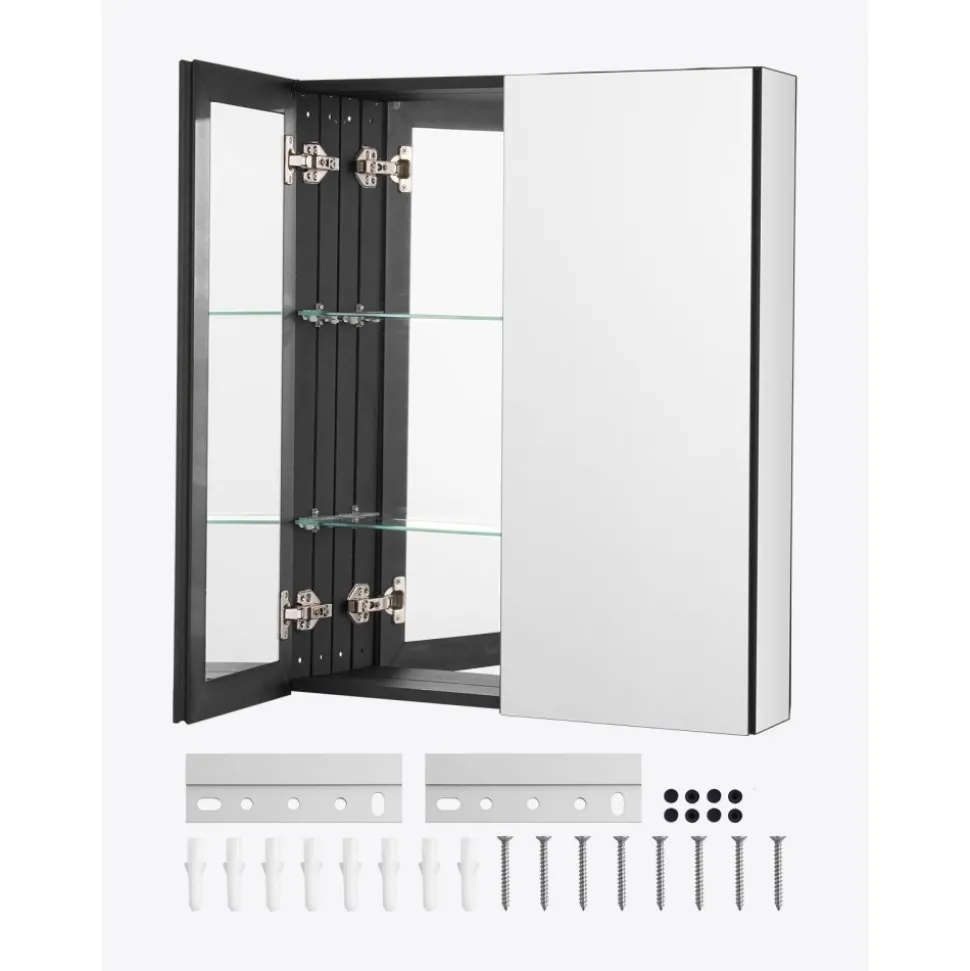 VEVOR Medicine Cabinet, 26 x 30 inch, Medicine Cabinet for Bathroom with Mirror, Aluminum Frame Bathroom Wall Cabinet, 2-layer Adjustable Shelves, Recessed & Wall-mounted Installation