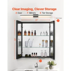 VEVOR Medicine Cabinet, 26 x 30 inch, Medicine Cabinet for Bathroom with Mirror, Aluminum Frame Bathroom Wall Cabinet, 2-layer Adjustable Shelves, Recessed & Wall-mounted Installation