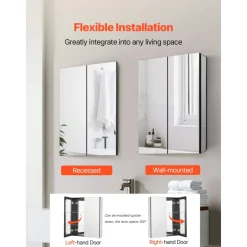 VEVOR Medicine Cabinet, 26 x 30 inch, Medicine Cabinet for Bathroom with Mirror, Aluminum Frame Bathroom Wall Cabinet, 2-layer Adjustable Shelves, Recessed & Wall-mounted Installation