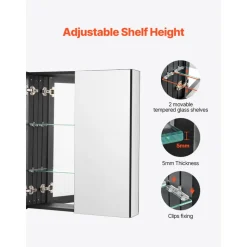 VEVOR Medicine Cabinet, 26 x 30 inch, Medicine Cabinet for Bathroom with Mirror, Aluminum Frame Bathroom Wall Cabinet, 2-layer Adjustable Shelves, Recessed & Wall-mounted Installation
