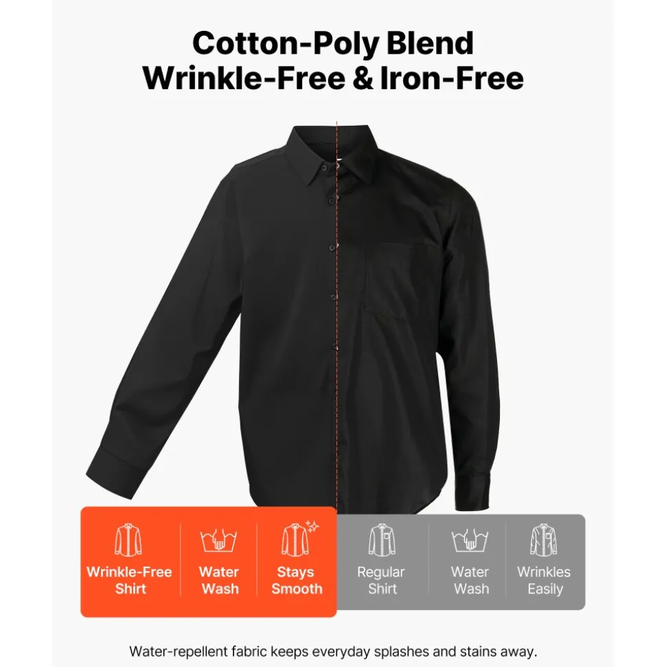 VEVOR Men's Button Up Shirt, Mens Long Sleeve Wrinkle-free Button Down Dress Shirts, Slim Fit Soft Stretch Fabric for Business Casual or Formal, Work, Wedding, Dinner, Black, L Size