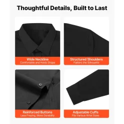 VEVOR Men's Button Up Shirt, Mens Long Sleeve Wrinkle-free Button Down Dress Shirts, Slim Fit Soft Stretch Fabric for Business Casual or Formal, Work, Wedding, Dinner, Black, L Size