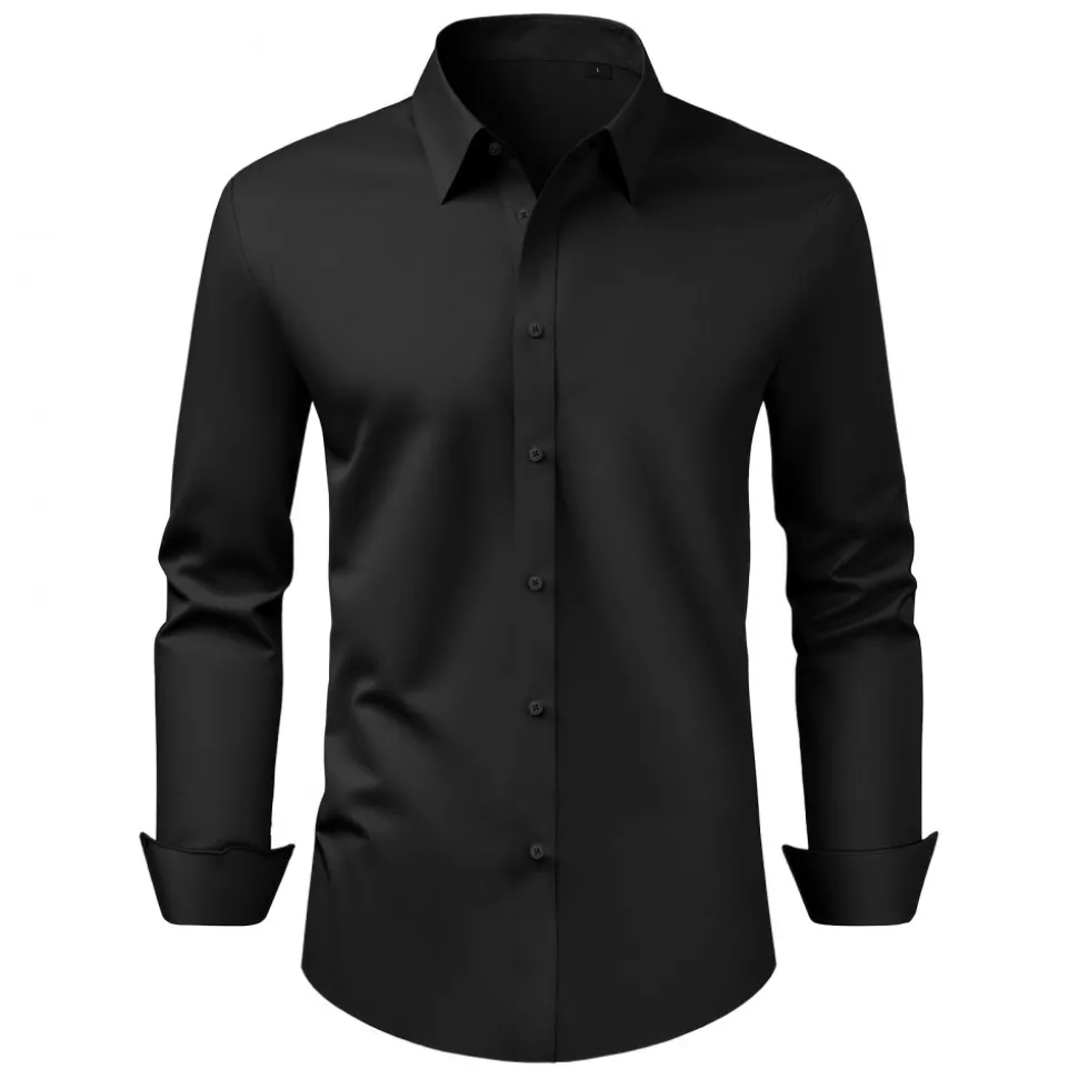 VEVOR Men's Button Up Shirt, Mens Long Sleeve Wrinkle-free Button Down Dress Shirts, Slim Fit Soft Stretch Fabric for Business Casual or Formal, Work, Wedding, Dinner, Black, L Size