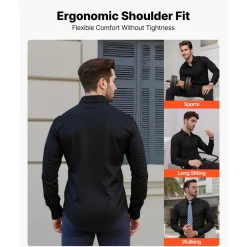 VEVOR Men's Button Up Shirt, Mens Long Sleeve Wrinkle-free Button Down Dress Shirts, Slim Fit Soft Stretch Fabric for Business Casual or Formal, Work, Wedding, Dinner, Black, M Size