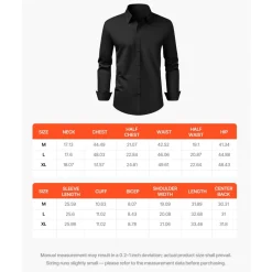 VEVOR Men's Button Up Shirt, Mens Long Sleeve Wrinkle-free Button Down Dress Shirts, Slim Fit Soft Stretch Fabric for Business Casual or Formal, Work, Wedding, Dinner, Black, M Size
