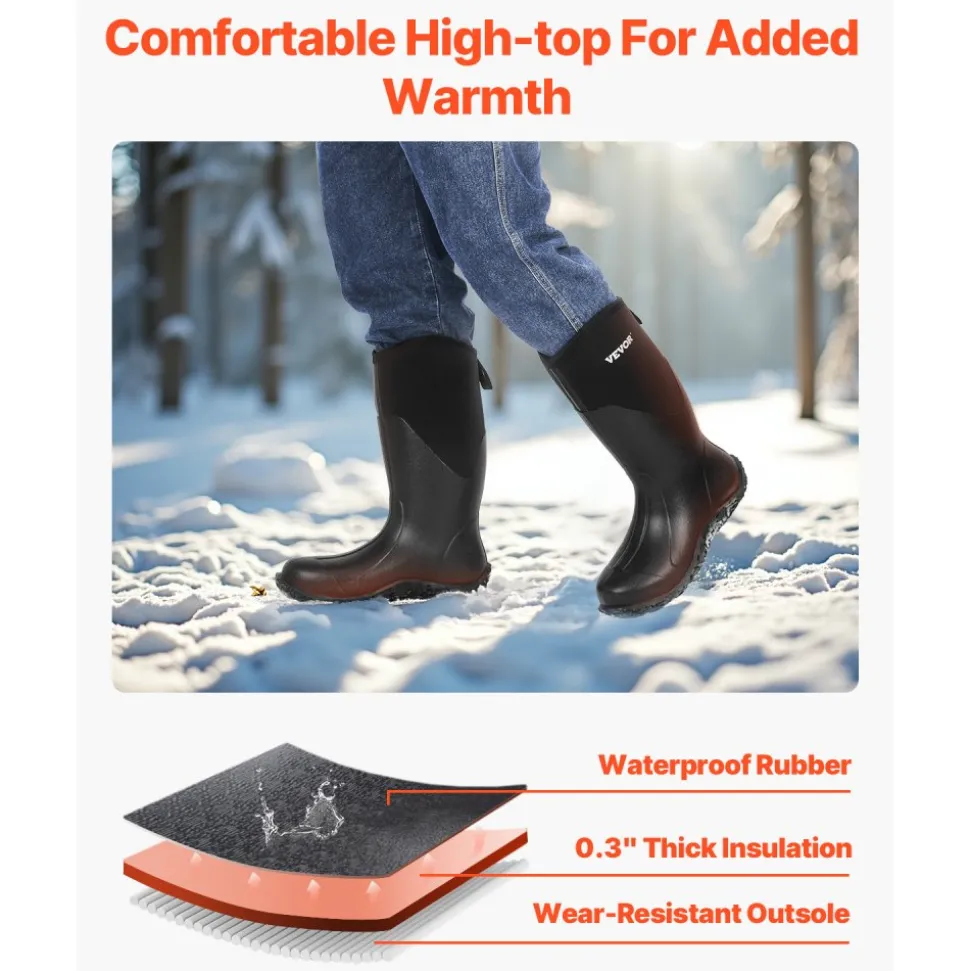 VEVOR Men's Rubber Boots, Protective Footwear, Waterproof Anti Slip Hunting Boots, Gardening Insulated Mud Boots, Protective Footwear, Lightweight & Durable, for Manufacturing, Farming, Size 12 US