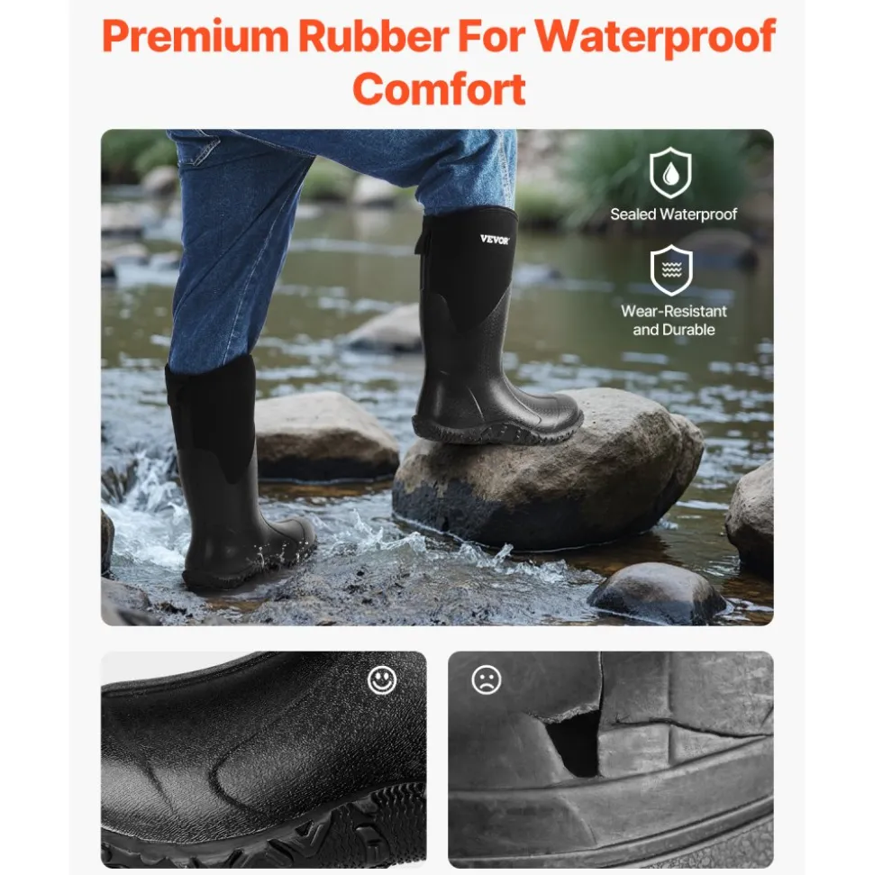 VEVOR Men's Rubber Boots, Protective Footwear, Waterproof Anti Slip Hunting Boots, Gardening Insulated Mud Boots, Protective Footwear, Lightweight & Durable, for Manufacturing, Farming, Size 12 US