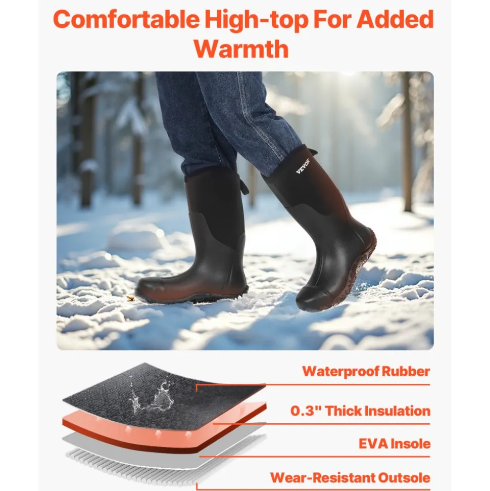 VEVOR Men's Steel Toe Rubber Boots, Protective Footwear, Waterproof Rain Fishing Boots, Outdoor Non-Slip Work Shoes, Lightweight and Durable, for Manufacturing, Construction, Farming, Size 13 US