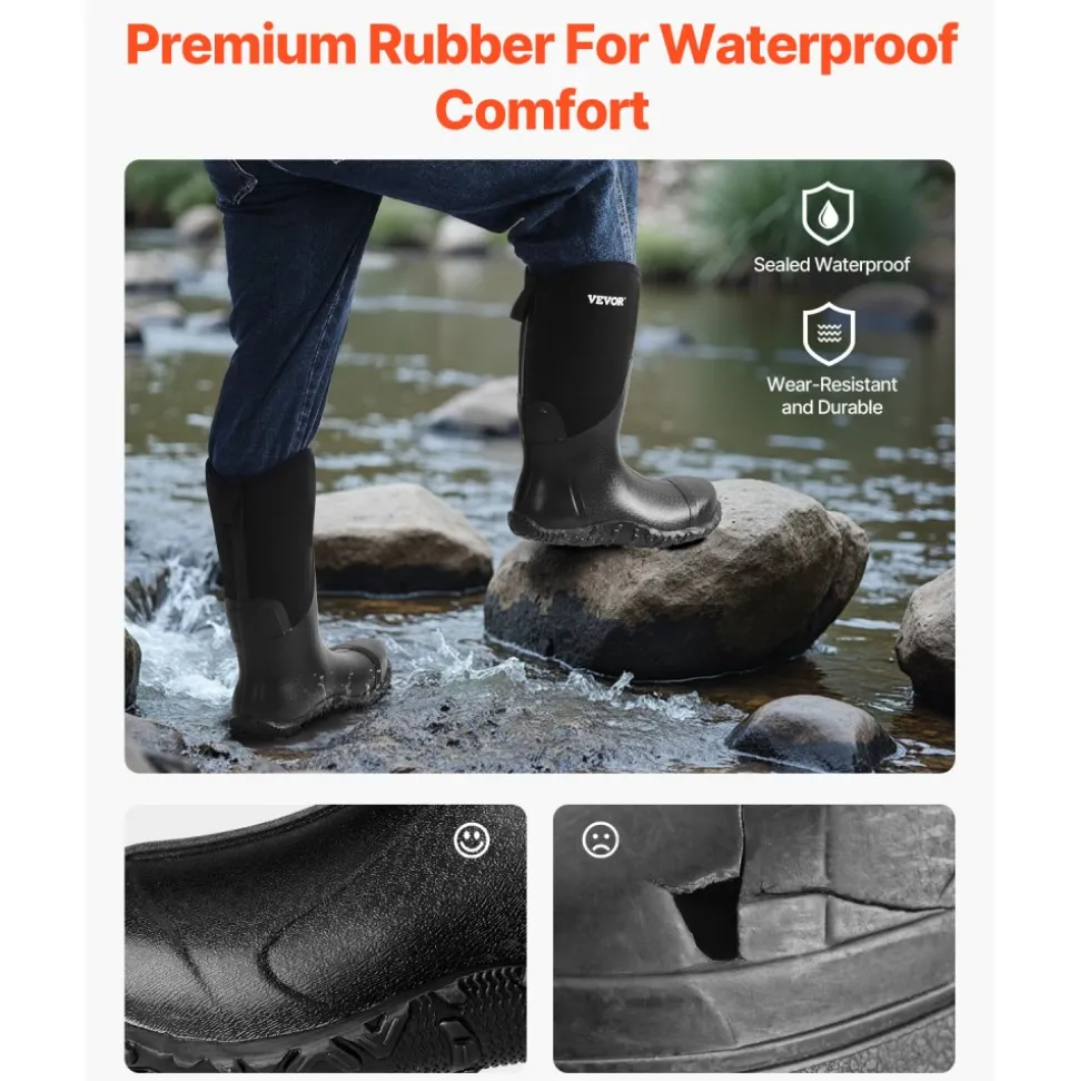 VEVOR Men's Steel Toe Rubber Boots, Protective Footwear, Waterproof Rain Fishing Boots, Outdoor Non-Slip Work Shoes, Lightweight and Durable, for Manufacturing, Construction, Farming, Size 13 US