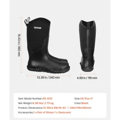 VEVOR Men's Steel Toe Rubber Boots, Protective Footwear, Waterproof Rain Fishing Boots, Outdoor Non-Slip Work Shoes, Lightweight and Durable, for Manufacturing, Construction, Farming, Size 11 US