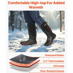 VEVOR Men's Steel Toe Rubber Boots, Protective Footwear, Waterproof Rain Fishing Boots, Outdoor Non-Slip Work Shoes, Lightweight and Durable, for Manufacturing, Construction, Farming, Size 11 US