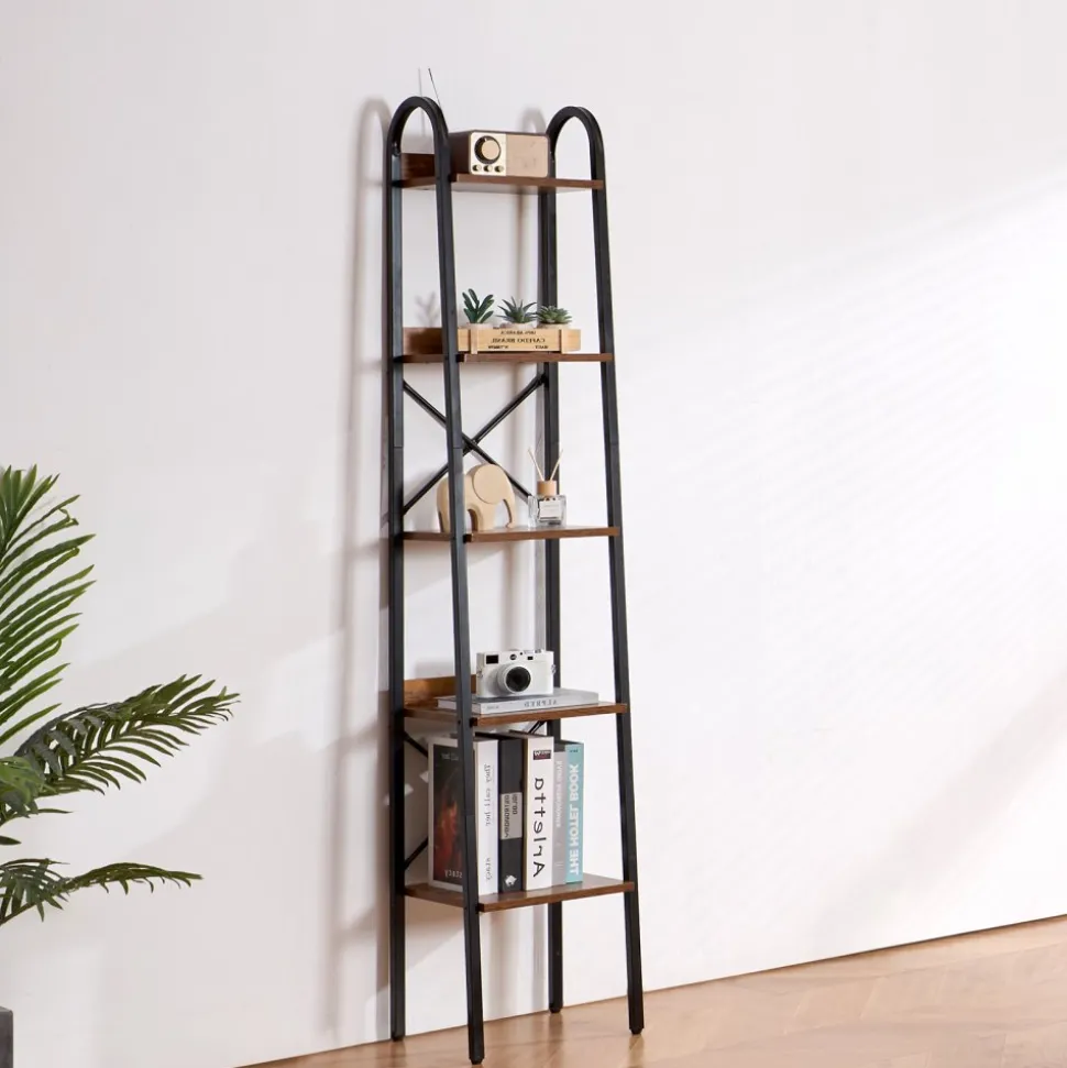 VEVOR Metal Bookshelf, 5-Tier Industrial Bookshelf, Tall Narrow Rustic Vintage Storage Bookcase with Open Shelves, Freestanding Display Shelving Unit Storage Rack, for Living room, Bedroom & Office