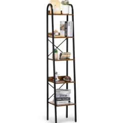 VEVOR Metal Bookshelf, 5-Tier Industrial Bookshelf, Tall Narrow Rustic Vintage Storage Bookcase with Open Shelves, Freestanding Display Shelving Unit Storage Rack, for Living room, Bedroom & Office