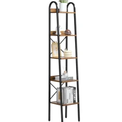 VEVOR Metal Bookshelf, 5-Tier Industrial Bookshelf, Tall Narrow Rustic Vintage Storage Bookcase with Open Shelves, Freestanding Display Shelving Unit Storage Rack, for Living room, Bedroom & Office
