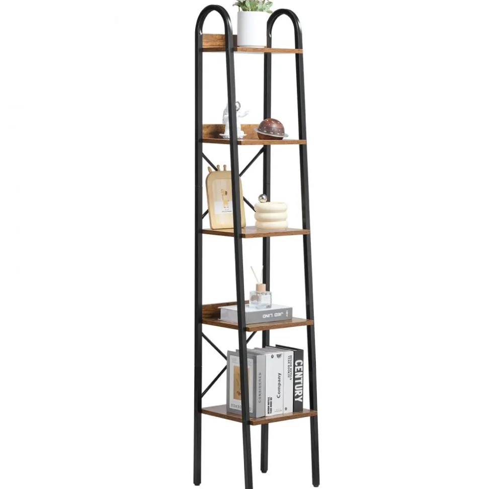 VEVOR Metal Bookshelf, 5-Tier Industrial Bookshelf, Tall Narrow Rustic Vintage Storage Bookcase with Open Shelves, Freestanding Display Shelving Unit Storage Rack, for Living room, Bedroom & Office