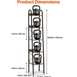 VEVOR Metal Bookshelf, 5-Tier Industrial Bookshelf, Tall Narrow Rustic Vintage Storage Bookcase with Open Shelves, Freestanding Display Shelving Unit Storage Rack, for Living room, Bedroom & Office