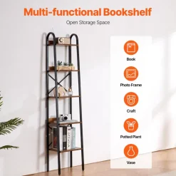VEVOR Metal Bookshelf, 5-Tier Industrial Bookshelf, Tall Narrow Rustic Vintage Storage Bookcase with Open Shelves, Freestanding Display Shelving Unit Storage Rack, for Living room, Bedroom & Office