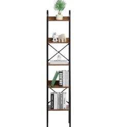VEVOR Metal Bookshelf, 5-Tier Industrial Bookshelf, Tall Narrow Rustic Vintage Storage Bookcase with Open Shelves, Freestanding Display Shelving Unit Storage Rack, for Living room, Bedroom & Office