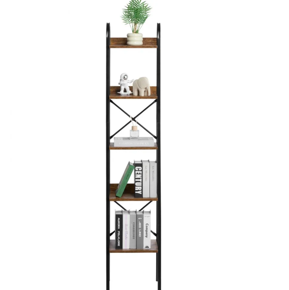 VEVOR Metal Bookshelf, 5-Tier Industrial Bookshelf, Tall Narrow Rustic Vintage Storage Bookcase with Open Shelves, Freestanding Display Shelving Unit Storage Rack, for Living room, Bedroom & Office