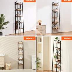 VEVOR Metal Bookshelf, 5-Tier Industrial Bookshelf, Tall Narrow Rustic Vintage Storage Bookcase with Open Shelves, Freestanding Display Shelving Unit Storage Rack, for Living room, Bedroom & Office
