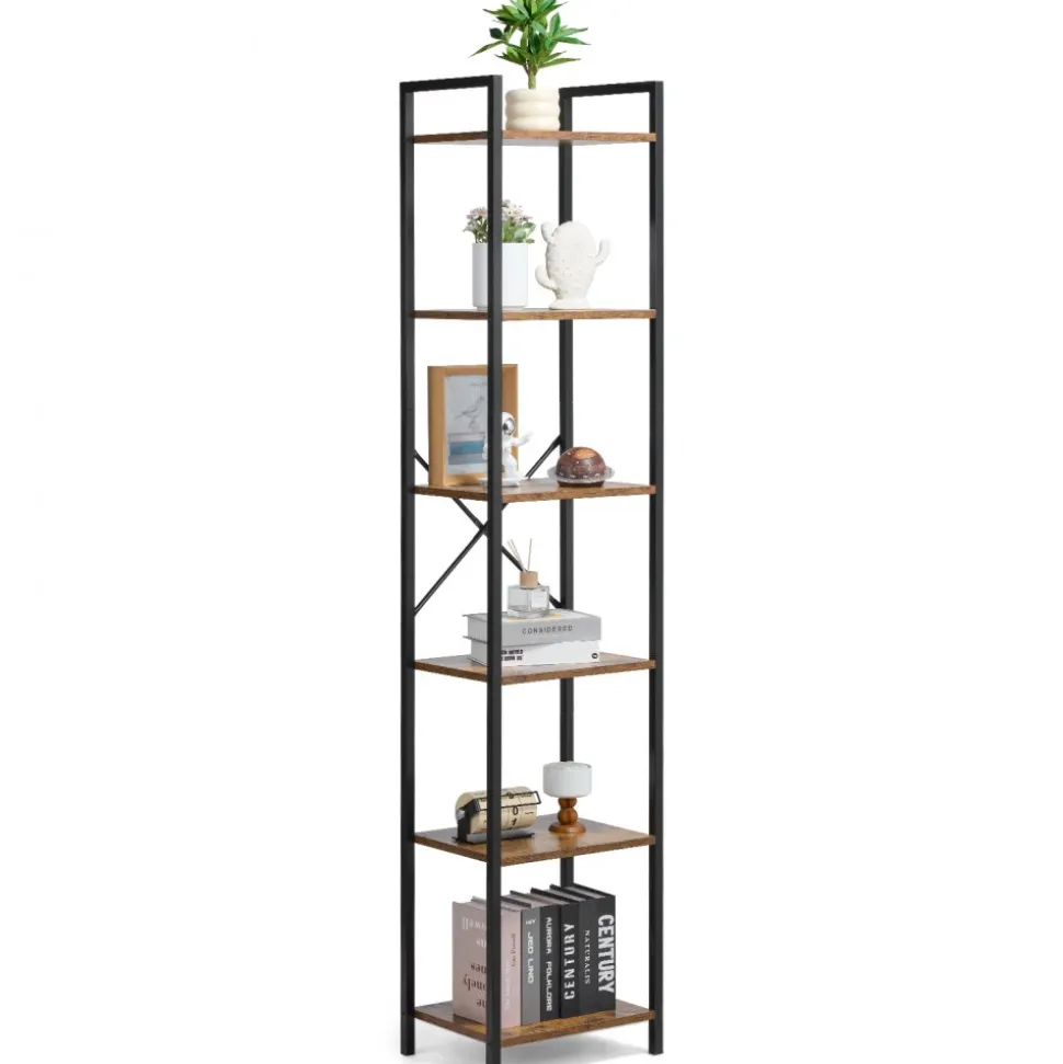VEVOR Metal Bookshelf, 6-Tier Industrial Bookcase, Tall Narrow Rustic Vintage Storage Bookshelf with Open Shelves, Freestanding Display Shelving Unit Storage Rack, for Living room, Bedroom & Office