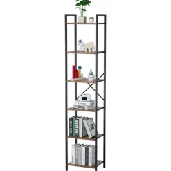 VEVOR Metal Bookshelf, 6-Tier Industrial Bookcase, Tall Narrow Rustic Vintage Storage Bookshelf with Open Shelves, Freestanding Display Shelving Unit Storage Rack, for Living room, Bedroom & Office