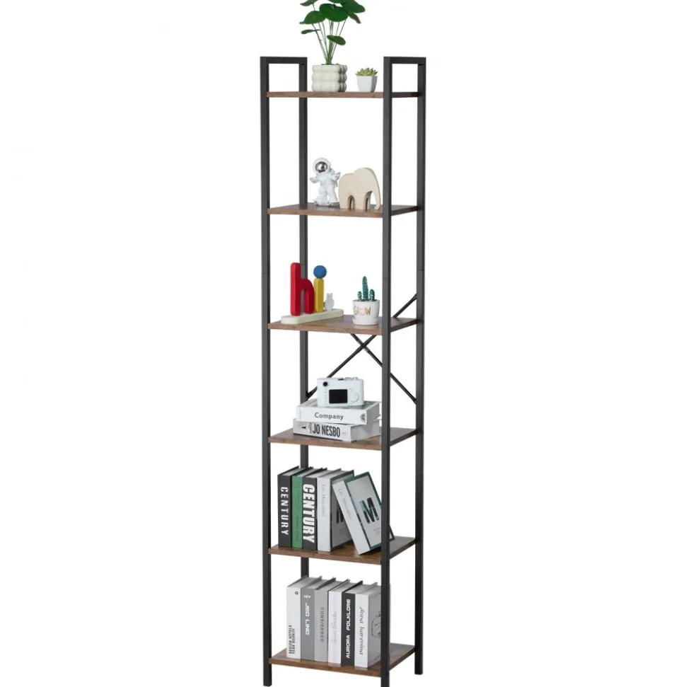 VEVOR Metal Bookshelf, 6-Tier Industrial Bookcase, Tall Narrow Rustic Vintage Storage Bookshelf with Open Shelves, Freestanding Display Shelving Unit Storage Rack, for Living room, Bedroom & Office