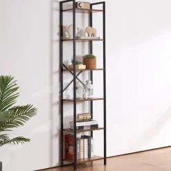 VEVOR Metal Bookshelf, 6-Tier Industrial Bookcase, Tall Narrow Rustic Vintage Storage Bookshelf with Open Shelves, Freestanding Display Shelving Unit Storage Rack, for Living room, Bedroom & Office