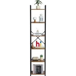 VEVOR Metal Bookshelf, 6-Tier Industrial Bookcase, Tall Narrow Rustic Vintage Storage Bookshelf with Open Shelves, Freestanding Display Shelving Unit Storage Rack, for Living room, Bedroom & Office