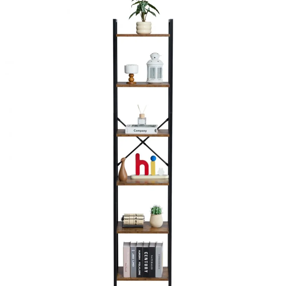 VEVOR Metal Bookshelf, 6-Tier Industrial Bookcase, Tall Narrow Rustic Vintage Storage Bookshelf with Open Shelves, Freestanding Display Shelving Unit Storage Rack, for Living room, Bedroom & Office
