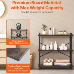 VEVOR Metal Bookshelf, 3-Tier Industrial Bookshelf, Small Rustic Storage Display Bookcase with Open Shelves, Freestanding Display Vintage Shelving Unit Storage Rack, for Living room, Bedroom & Office