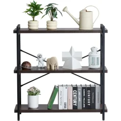 VEVOR Metal Bookshelf, 3-Tier Industrial Bookshelf, Small Rustic Storage Display Bookcase with Open Shelves, Freestanding Display Vintage Shelving Unit Storage Rack, for Living room, Bedroom & Office