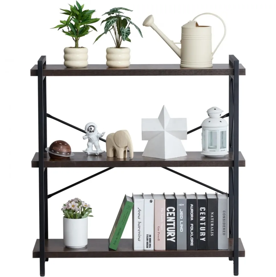 VEVOR Metal Bookshelf, 3-Tier Industrial Bookshelf, Small Rustic Storage Display Bookcase with Open Shelves, Freestanding Display Vintage Shelving Unit Storage Rack, for Living room, Bedroom & Office